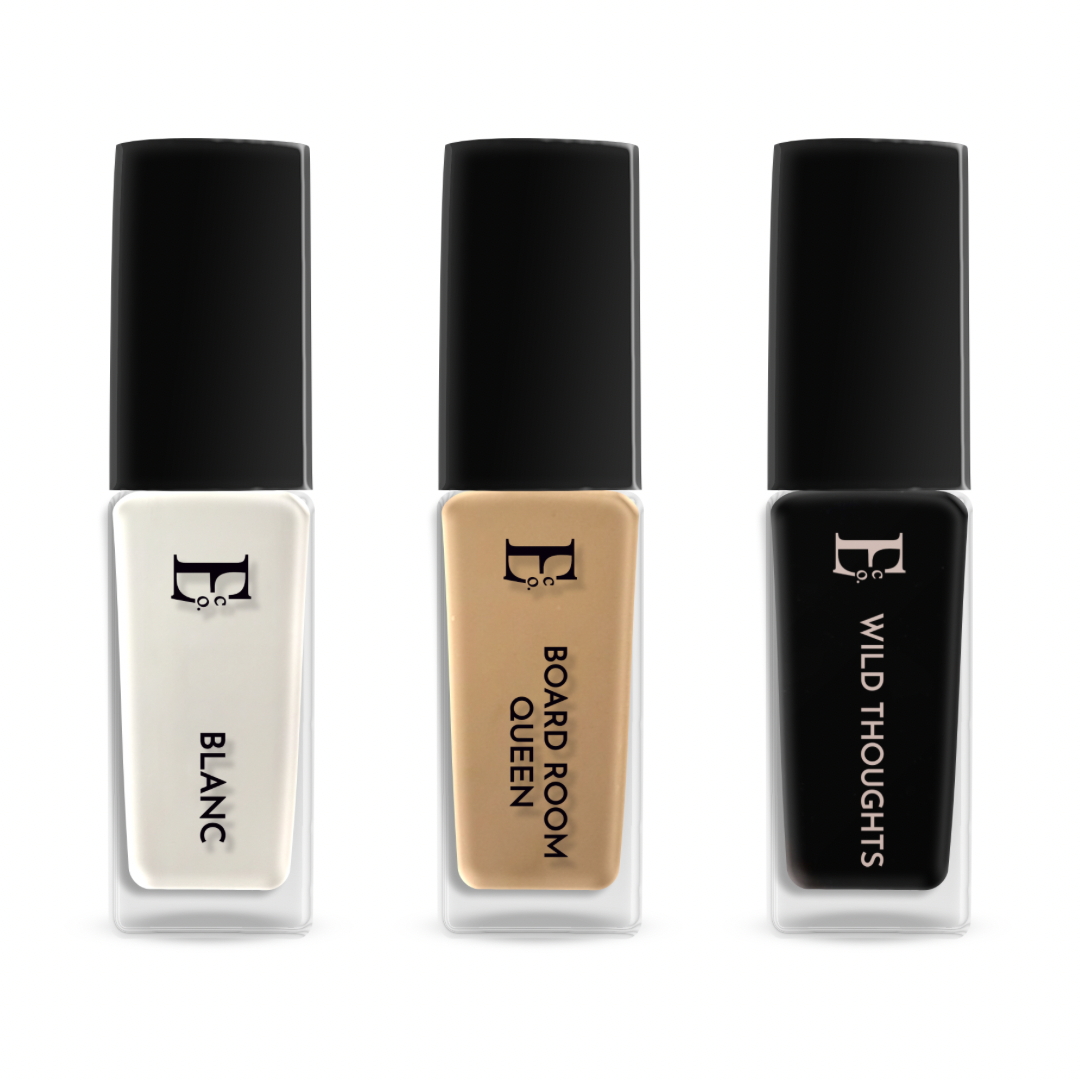 Chic Trio Nail Polish Set – Pack of 3 (Crisp White, Chic Nude & Bold Black) | Long-Lasting, Glossy Finish | Blanc, Board Room Queen & Wild Thoughts | Nail Lacquer Gift Set