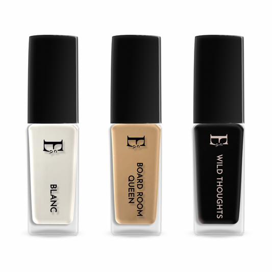 Chic Trio Nail Polish Set – Pack of 3 (Crisp White, Chic Nude & Bold Black) | Long-Lasting, Glossy Finish | Blanc, Board Room Queen & Wild Thoughts | Nail Lacquer Gift Set