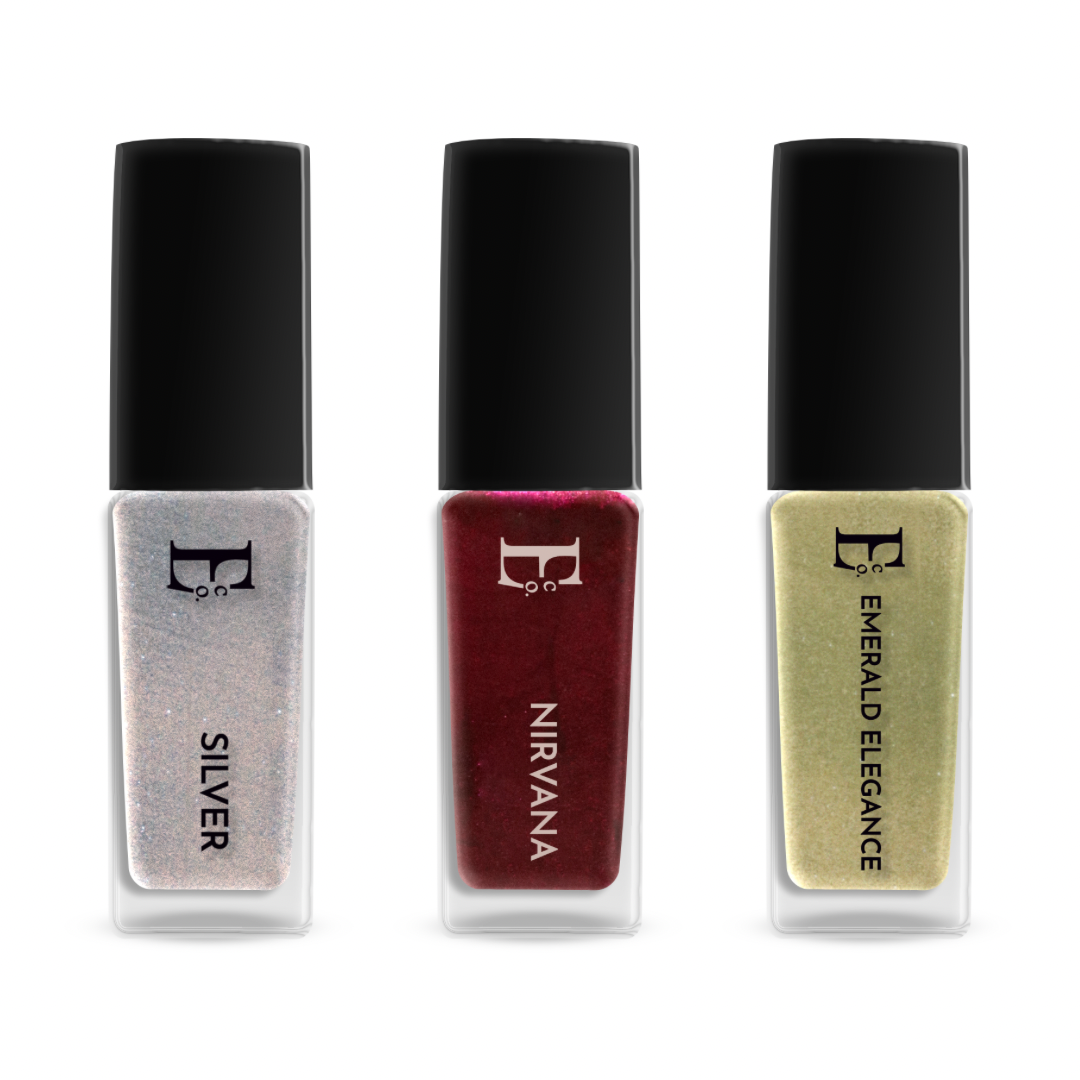 Christmas Chic Nail Polish Set – Silver, Nirvana Red & Emerald Elegance | Metallic Holiday Colors | Set of 3.