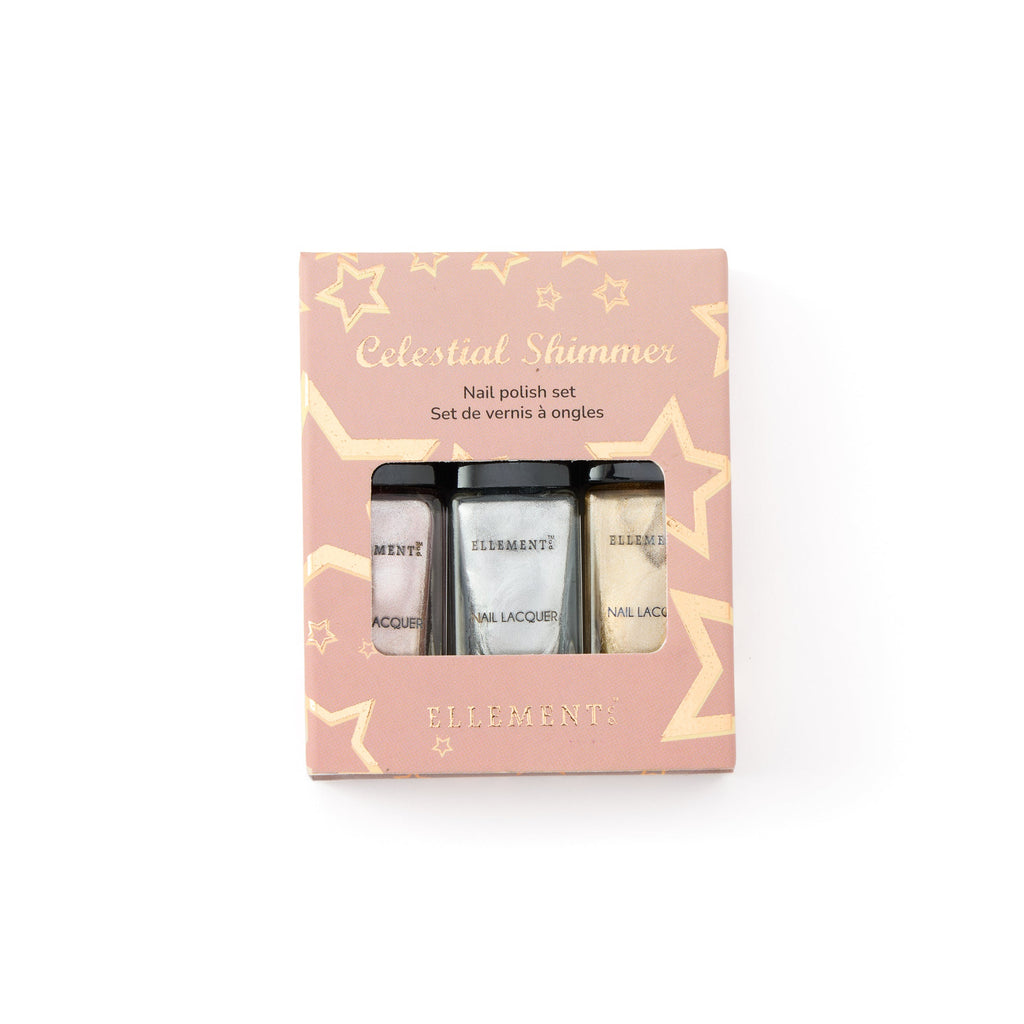 Celestial Shimmer Nail Polish Set, Silver, Dull Gold, Pink Champagne, Sparkling Colors, Set of 3
