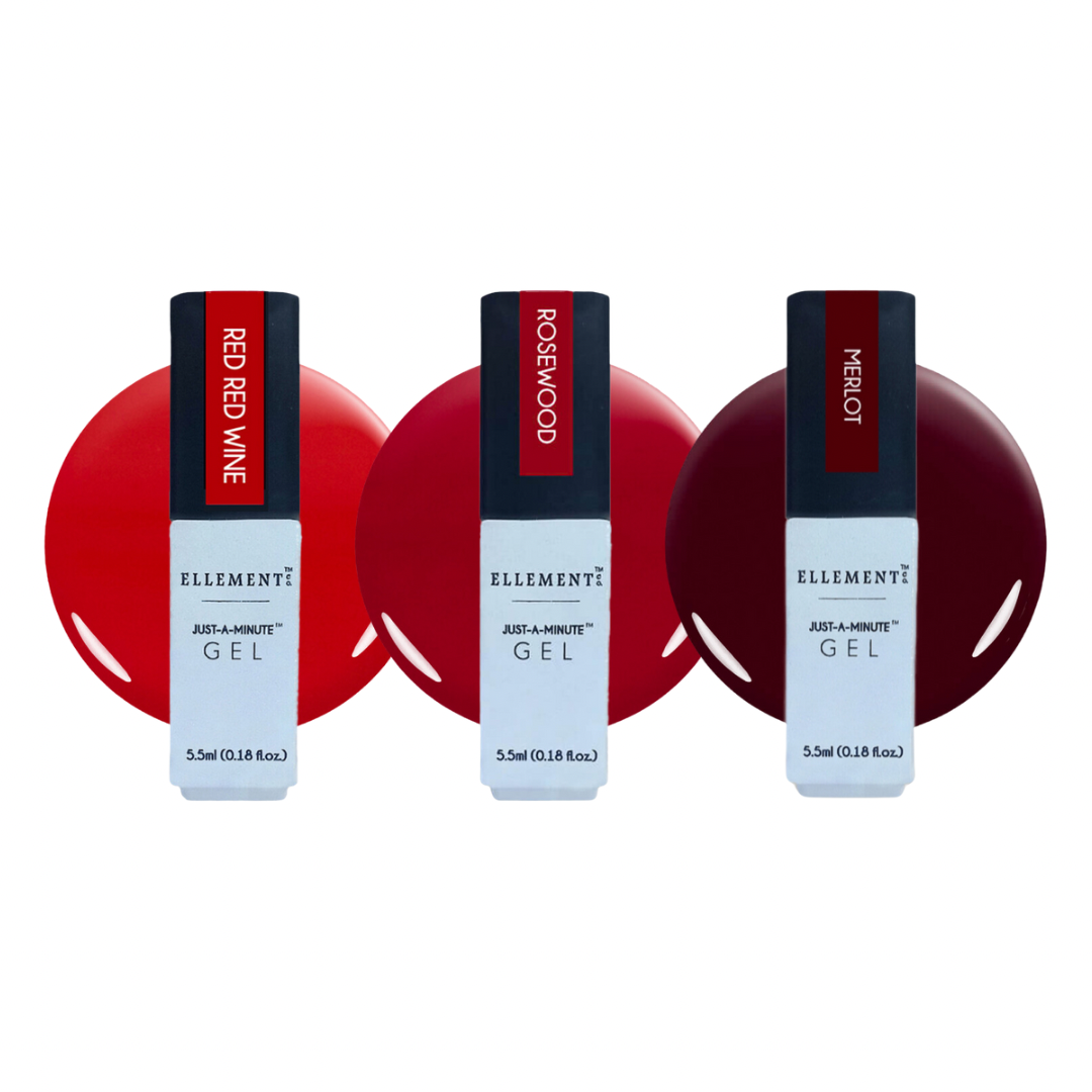 Ellement Co. Red, Hot & Ready Gel Nail Polish Set – 3 Long-Lasting Glossy Reds (Cherry, Rosewood & Merlot) – Ultra-Pigmented, Salon-Quality, Chip-Resistant