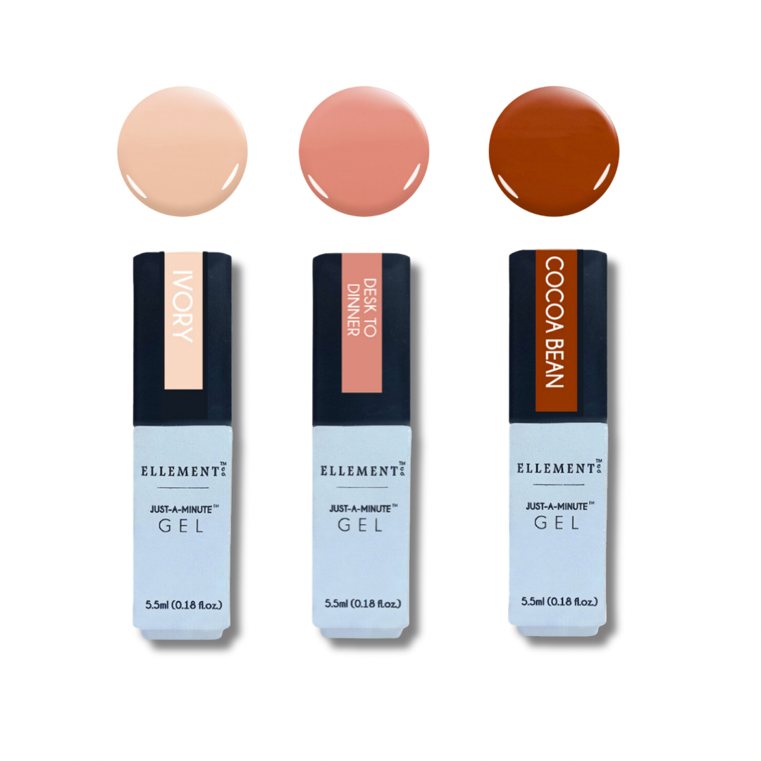Everyday Neutrals Nail Polish - Set Of 3 Mini Shades Ivory, Desk to Dinner, Cocoa Bean, Long-Lasting & Elegant