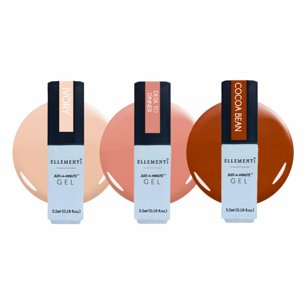 Everyday Neutrals Nail Polish - Set Of 3 Mini Shades Ivory, Desk to Dinner, Cocoa Bean, Long-Lasting & Elegant.