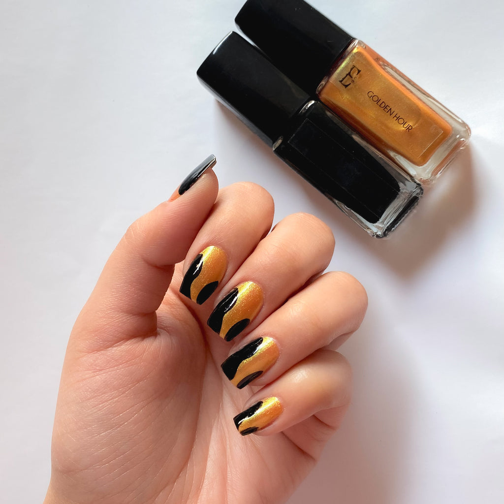 gLIT AF Nail Polish Set – Metallic Orange Base With Bold Black & Golden Shades, Long-Lasting Shine