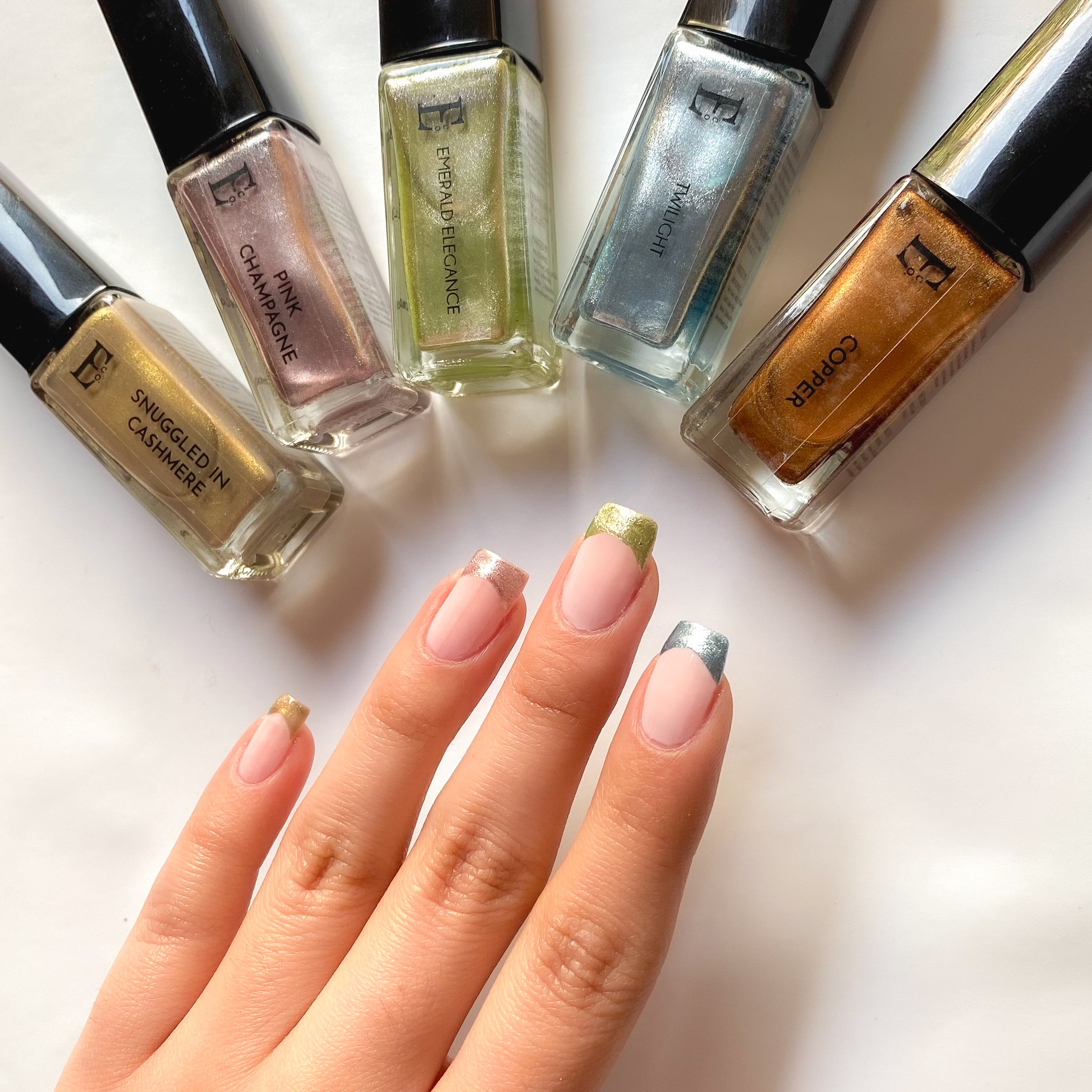 Metallic Bliss Nail Polish Set Of 5 Metallic Shades Including Gold, Rose Gold, Chrome Green, Blue & Copper – Long-Lasting, Vibrant Colors