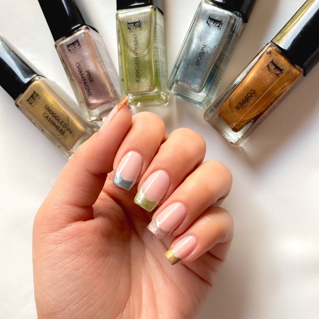 Metallic Bliss Nail Polish Set Of 5 Metallic Shades Including Gold, Rose Gold, Chrome Green, Blue & Copper – Long-Lasting, Vibrant Colors