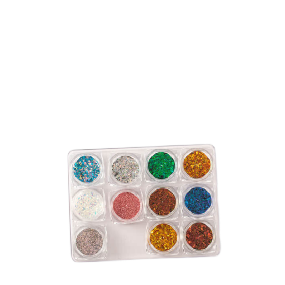 Mylars Nail Art Set of 12 – Mixed Colours Iridescent Mylar Flakes for DIY Nails, Ombre Effects & Glitter Accents
