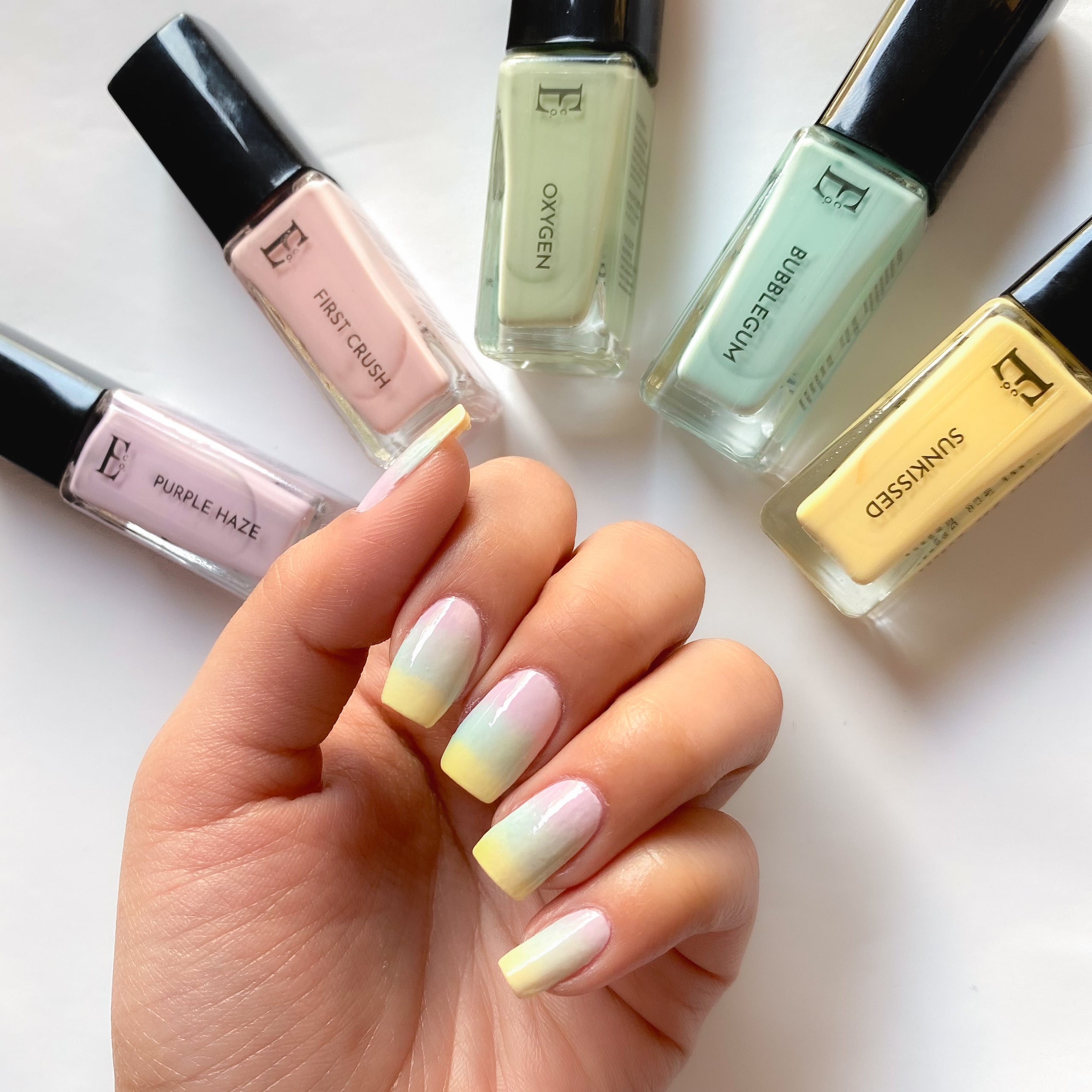 Nature's Palette Nail Polish Set – Summer Ombre Pastel Collection, 5 Shades (Purple Haze, First Crush, Oxygen, Bubblegum, Sunkissed)