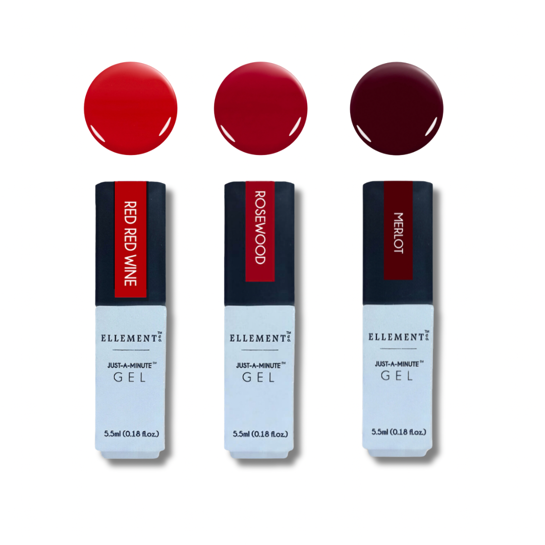 Red, Hot & Ready Gel Nail Polish Set – 3 Long-Lasting Glossy Reds (Cherry, Rosewood & Merlot) – Ultra-Pigmented, Salon-Quality, Chip-Resistant