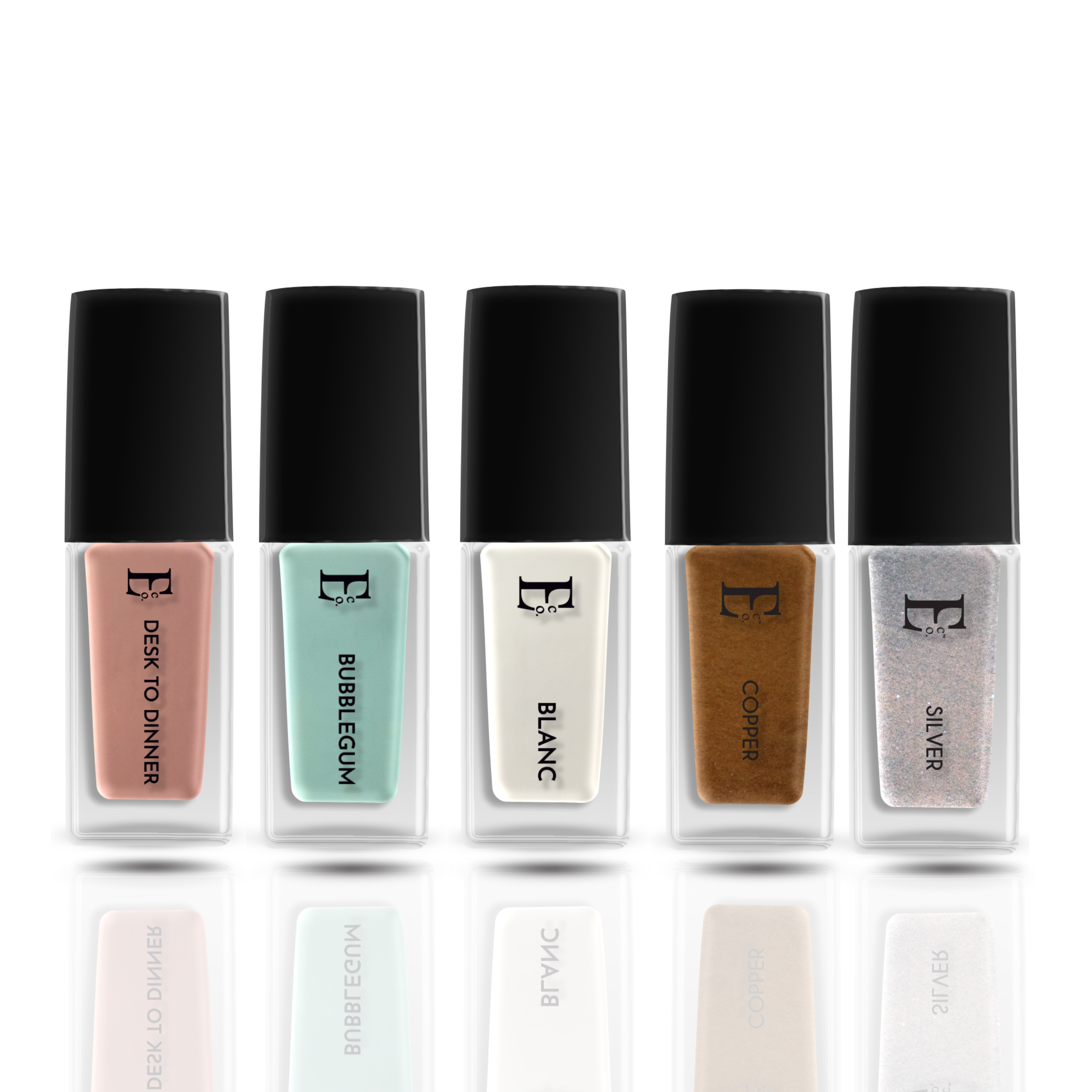 Urban Glow Collection Vegan Nail Polish Combo Pack of 5 (5ml Each) – Blanc, Bubblegum, Copper, Desk to Dinner & Silver